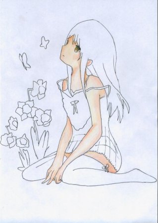 Рисунок сидящей девочки легкий