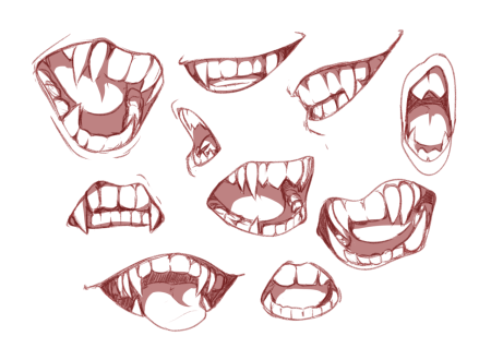 Наброски рта с клыками