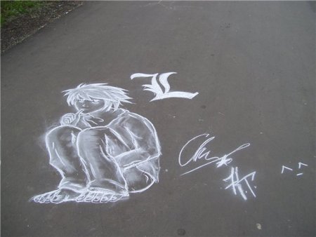 Аниме мелками на асфальте