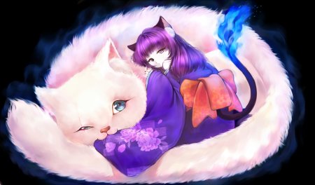 Белая кошка аниме