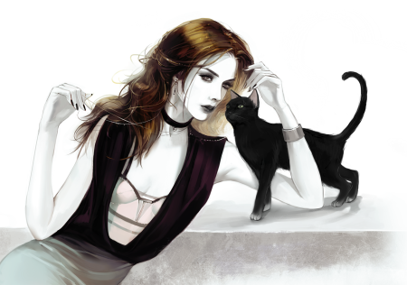 Девушка с кошкой арт