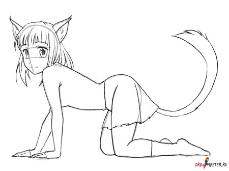 Девушка кошка карандашом