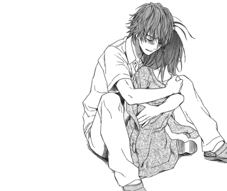 Аниме девушка плачет и обнимает парня