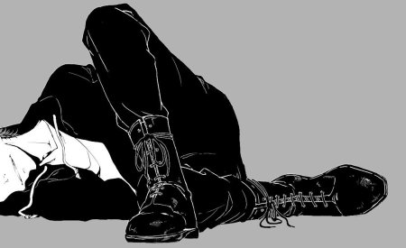 Парень на коленях арт