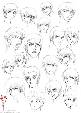 Эскиз мужского лица аниме стиле