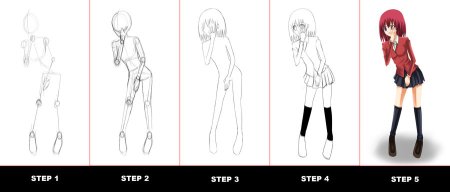 Схема рисования аниме в полный рост