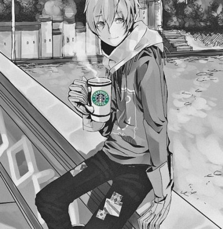 Аниме парень пьет кофе