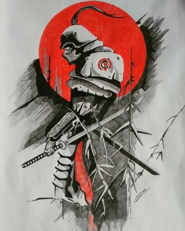 Тату Самурай трэш полька эскиз