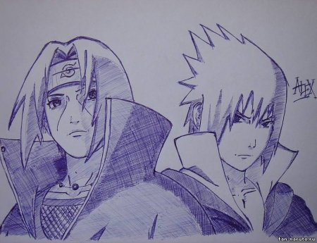Нарисовать аниме Наруто Саске и Наруто