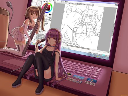 Аниме девушка с ноутбуком