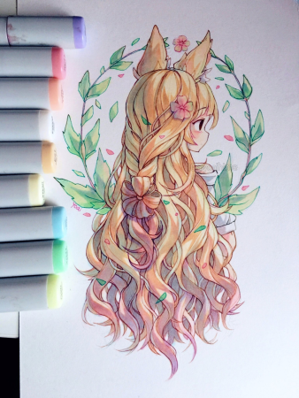 Аниме цветными карандашами