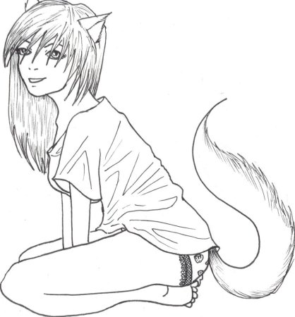 Раскраска девушка кошка