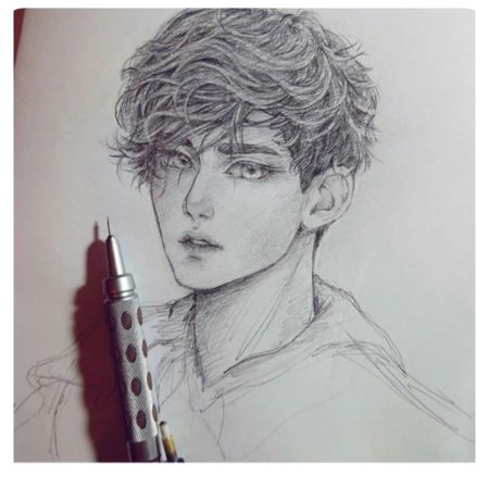 Кудрявый парень карандашом