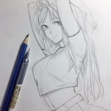 Рисунки аниме девушек карандашом