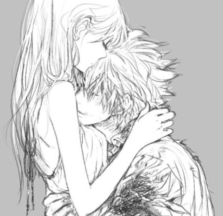 Аниме объятия черно белое