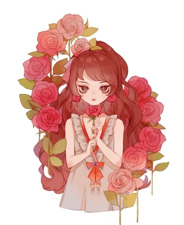 Аниме девушка с розой