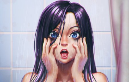 Аниме девушка с мокрыми волосами