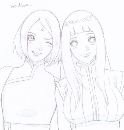 Раскраска аниме Наруто Сакура и Хината