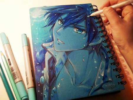 Аниме арт цветными карандашами