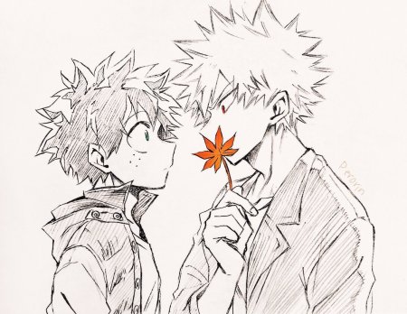 Бакуго Кацуки и Мидория черно белый