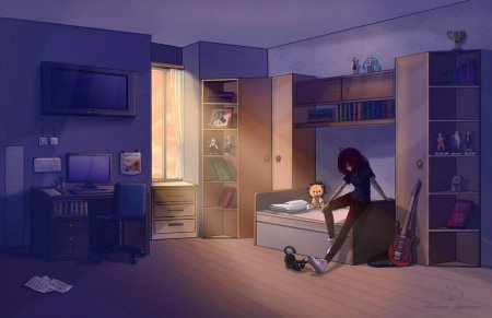 Комната с кроватью аниме