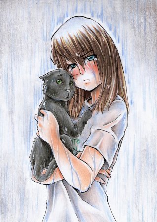 Девочка с котом арт