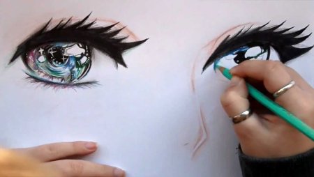 Аниме глаза цветными карандашами