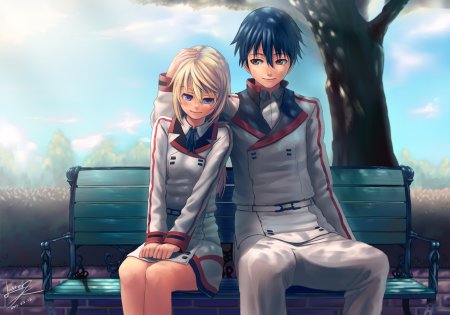 Аниме парочка на лавочке