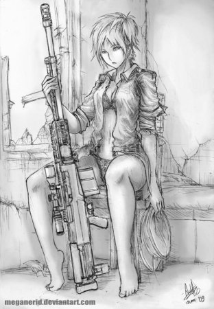 Нарисованная девушка с винтовкой