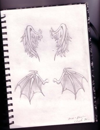 Крылья демона карандашом
