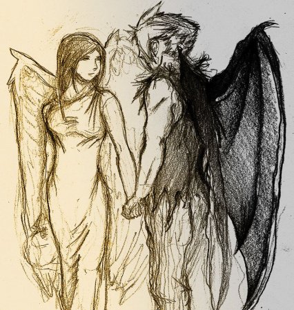 Ангел и демон карандашом