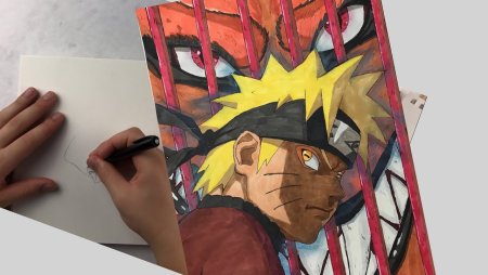 Наруто цветными карандашами