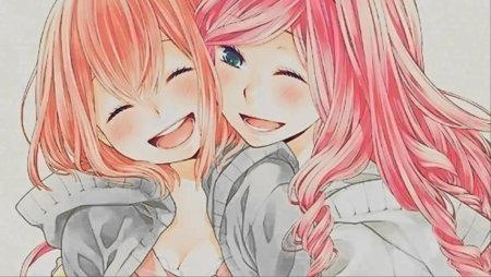 Две девочки смеются аниме