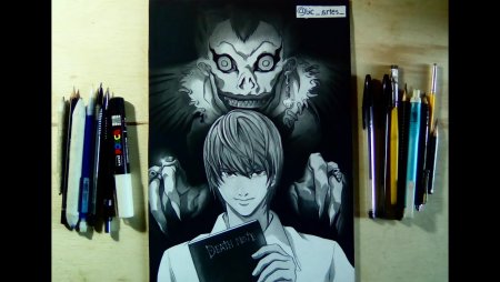 Ягами Лайт и рюк карандашом