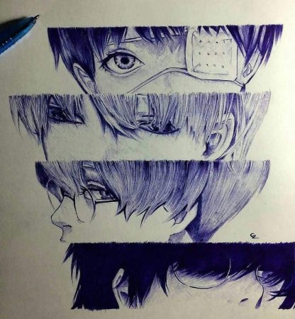 Рисунки Канеки в скетчбуке