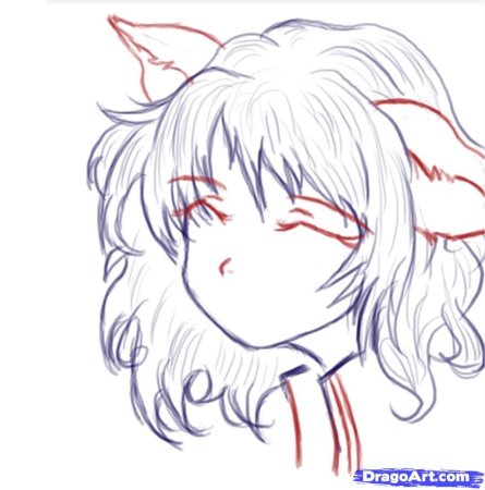 Поэтапное рисование аниме лиц с ушками