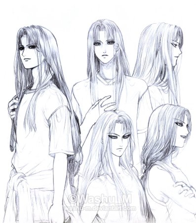 Скетчи парней с длинными волосами