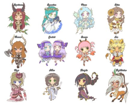 Чиби персонажи аниме знаки зодиака