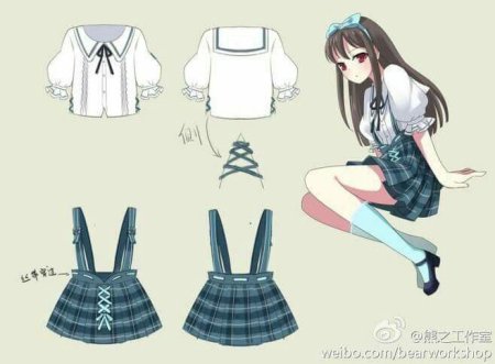 Эскиз одежды аниме школа