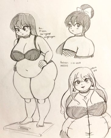 Chubby belly аниме Weight gain girl