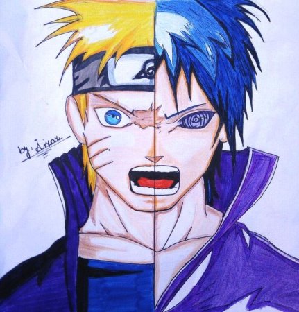 Наруто цветными карандашами