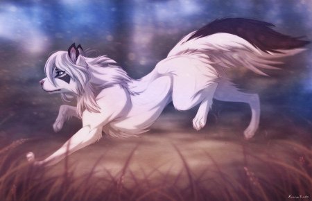 Аниме девушка с белым волком