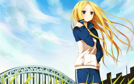 Аниме девушка блондинка с голубыми глазами