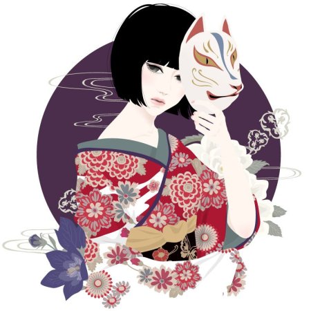 Гейша с маской Кицунэ