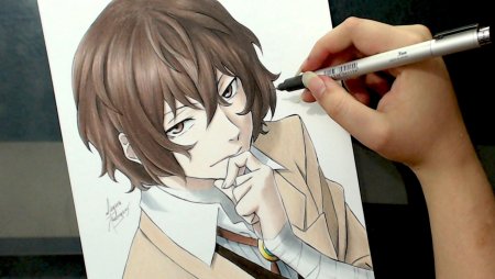 Дадзай Осаму акварелью