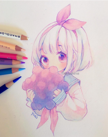 Аниме акварельными карандашами