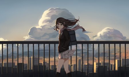 Аниме девушка на мосту