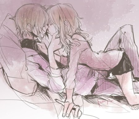 Аниме поцелуй в кровати