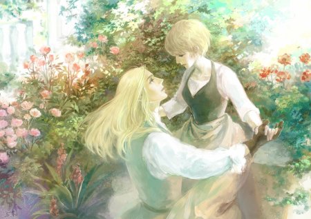 Аниме парень и девушка танцуют вальс