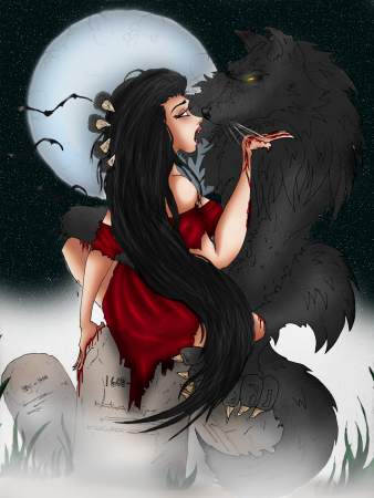 Волк обнимает девушку